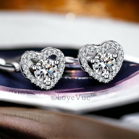 Certified 1ct. t.w. Diamond Heart Frame Halo Stud Earrings VVS1 GRA Certified - Picture 4 of 16